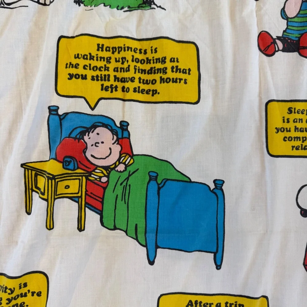 Vintage 1971 Peanuts Snoopy Charlie Brown Twin Flat Sheet JCPenney Muslin White